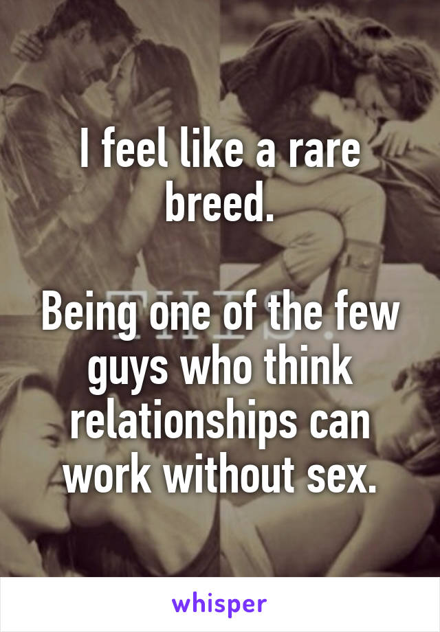 I feel like a rare breed.

Being one of the few guys who think relationships can work without sex.