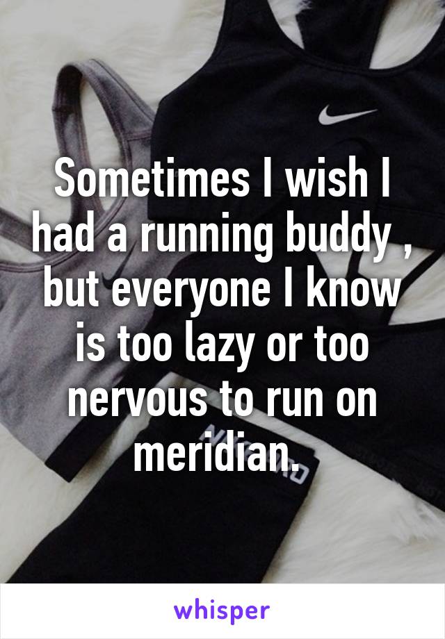 Sometimes I wish I had a running buddy , but everyone I know is too lazy or too nervous to run on meridian. 