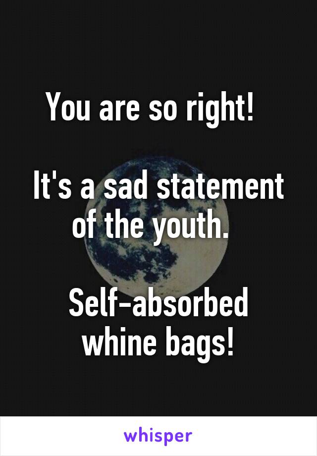 You are so right!  

It's a sad statement of the youth.  

Self-absorbed whine bags!