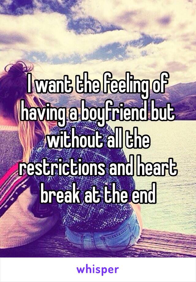 I want the feeling of having a boyfriend but without all the restrictions and heart break at the end 