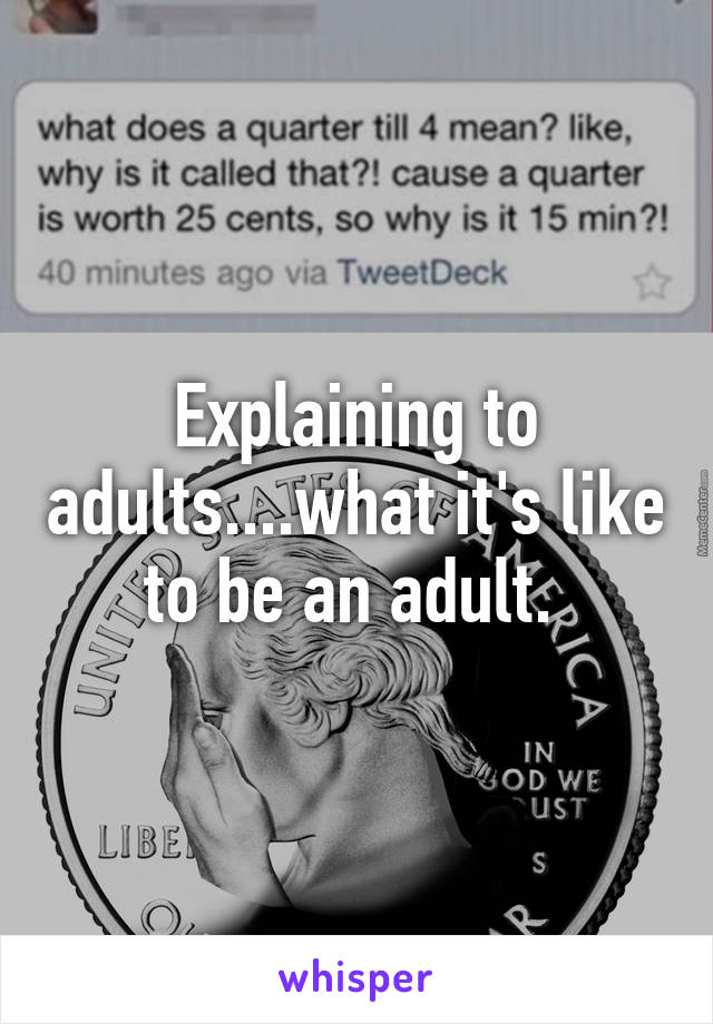 Explaining to adults....what it's like to be an adult. 