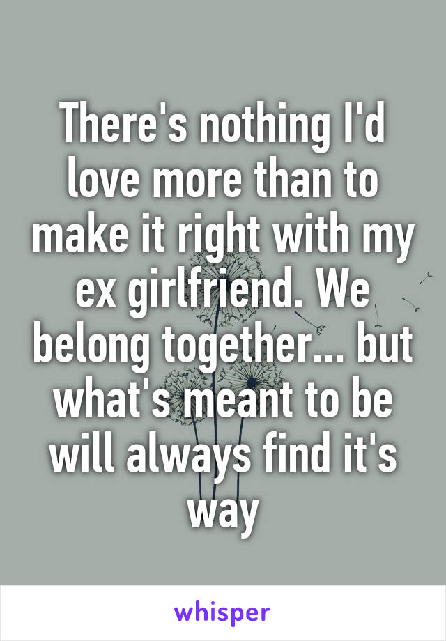 There's nothing I'd love more than to make it right with my ex girlfriend. We belong together... but what's meant to be will always find it's way