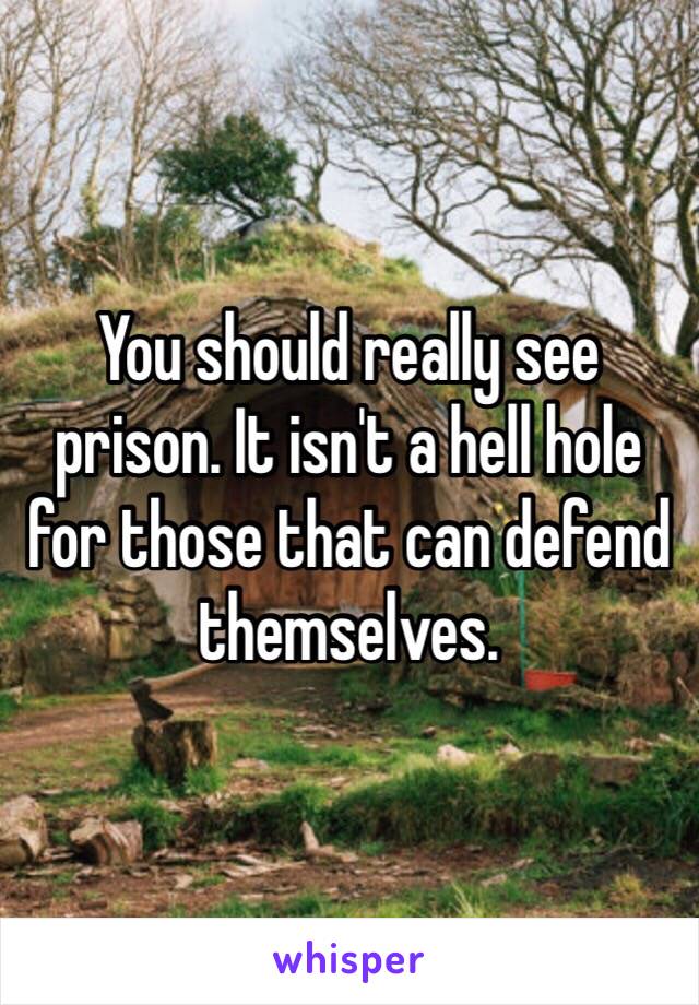 You should really see prison. It isn't a hell hole for those that can defend themselves. 