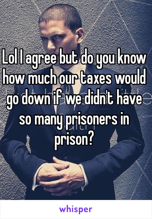 Lol I agree but do you know how much our taxes would go down if we didn't have so many prisoners in prison?