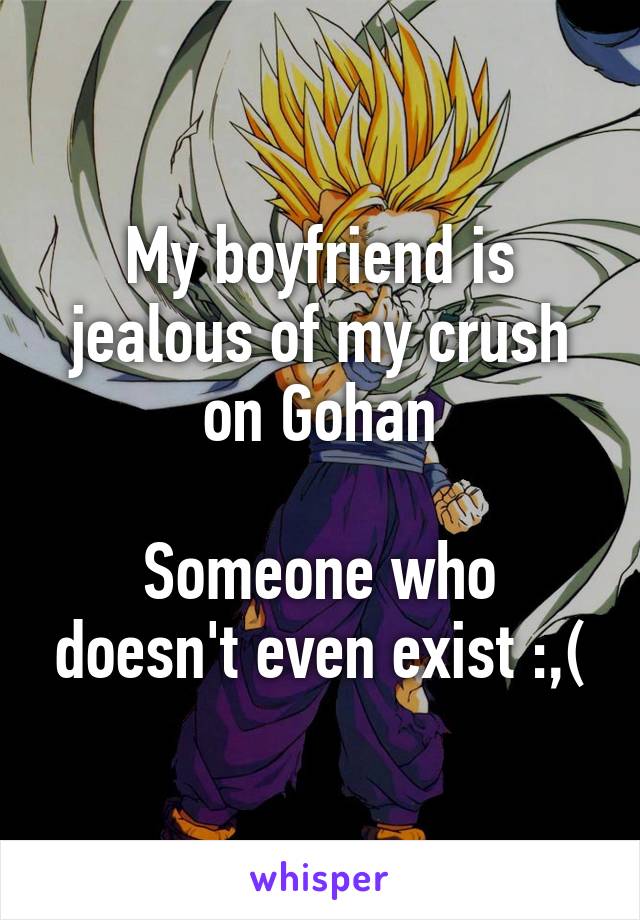 My boyfriend is jealous of my crush on Gohan

Someone who doesn't even exist :,(