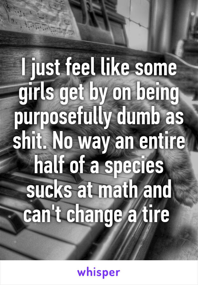 I just feel like some girls get by on being purposefully dumb as shit. No way an entire half of a species sucks at math and can't change a tire 