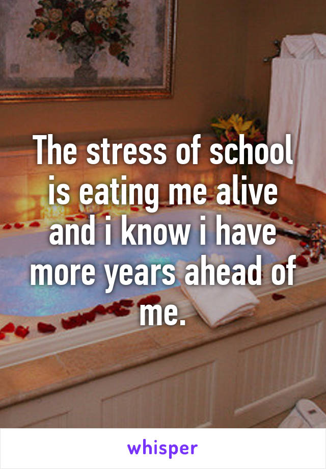 The stress of school is eating me alive and i know i have more years ahead of me.