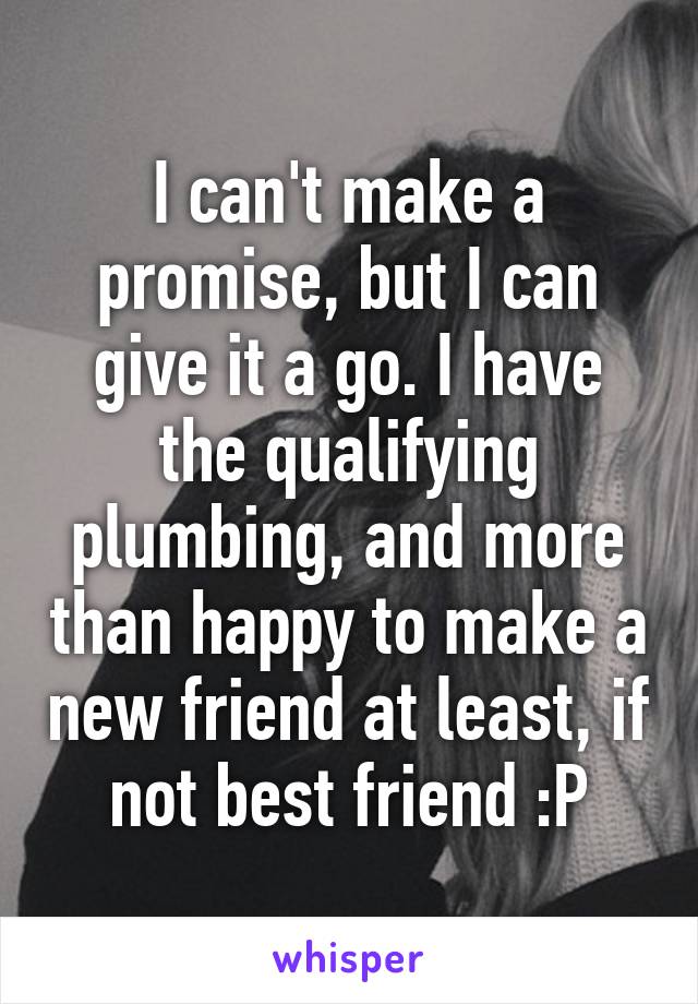 I can't make a promise, but I can give it a go. I have the qualifying plumbing, and more than happy to make a new friend at least, if not best friend :P