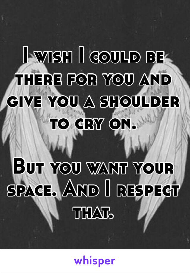 I wish I could be there for you and give you a shoulder to cry on. 

But you want your space. And I respect that. 