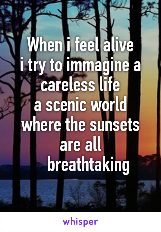 When i feel alive
i try to immagine a careless life
a scenic world where the sunsets are all
    breathtaking
