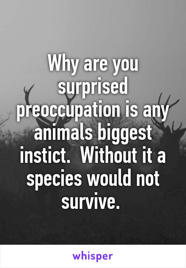 Why are you surprised preoccupation is any animals biggest instict.  Without it a species would not survive. 