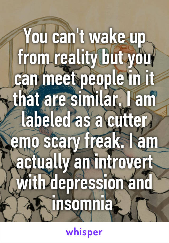 You can't wake up from reality but you can meet people in it that are similar. I am labeled as a cutter emo scary freak. I am actually an introvert with depression and insomnia 