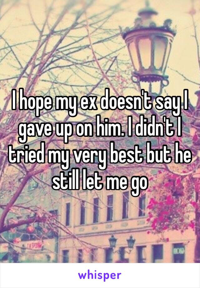 I hope my ex doesn't say I gave up on him. I didn't I tried my very best but he still let me go 