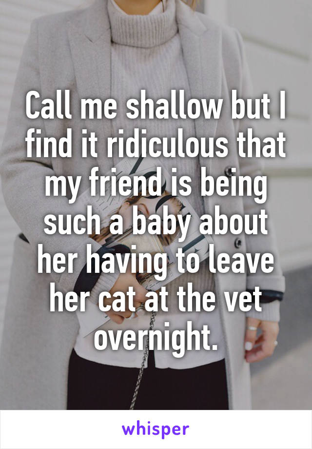 Call me shallow but I find it ridiculous that my friend is being such a baby about her having to leave her cat at the vet overnight.