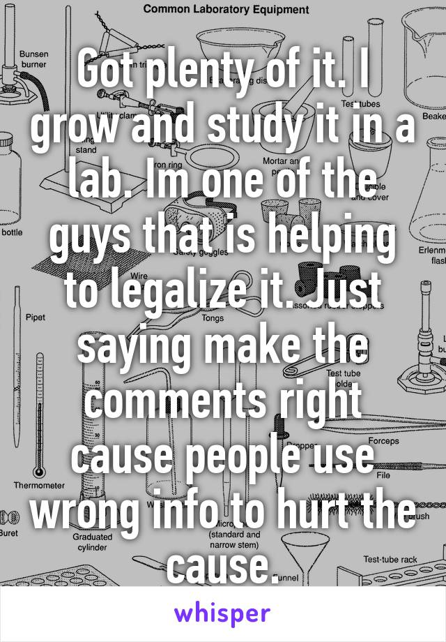 Got plenty of it. I grow and study it in a lab. Im one of the guys that is helping to legalize it. Just saying make the comments right cause people use wrong info to hurt the cause.