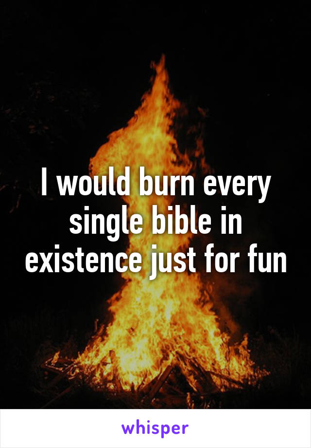 I would burn every single bible in existence just for fun