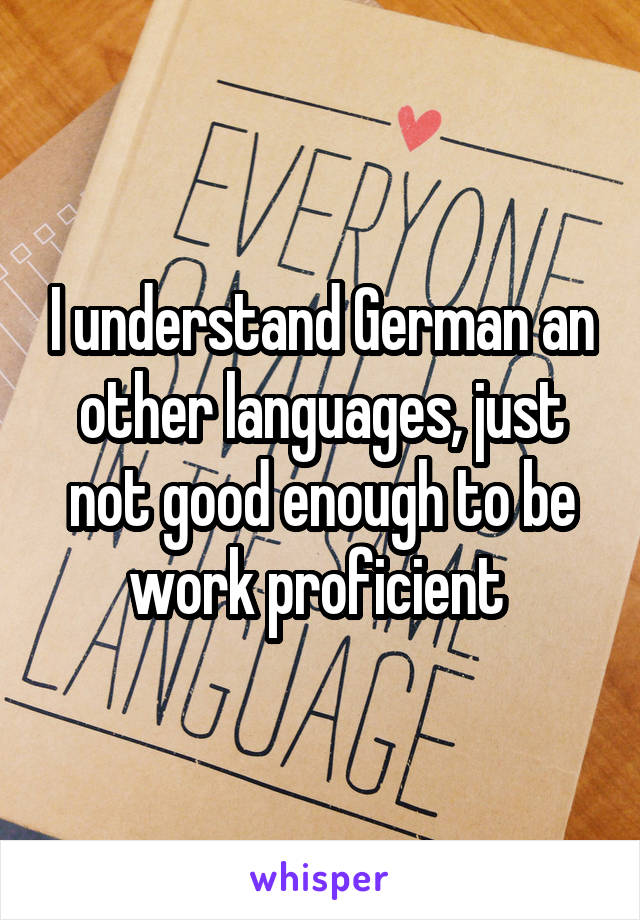 I understand German an other languages, just not good enough to be work proficient 