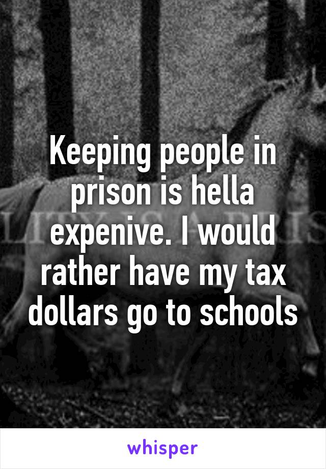 Keeping people in prison is hella expenive. I would rather have my tax dollars go to schools