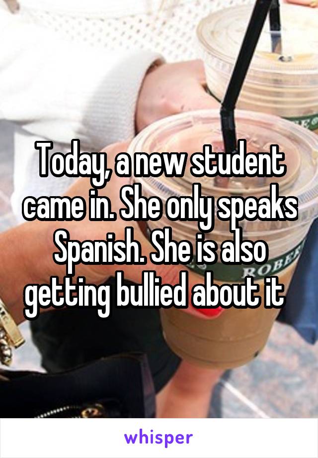 Today, a new student came in. She only speaks Spanish. She is also getting bullied about it  