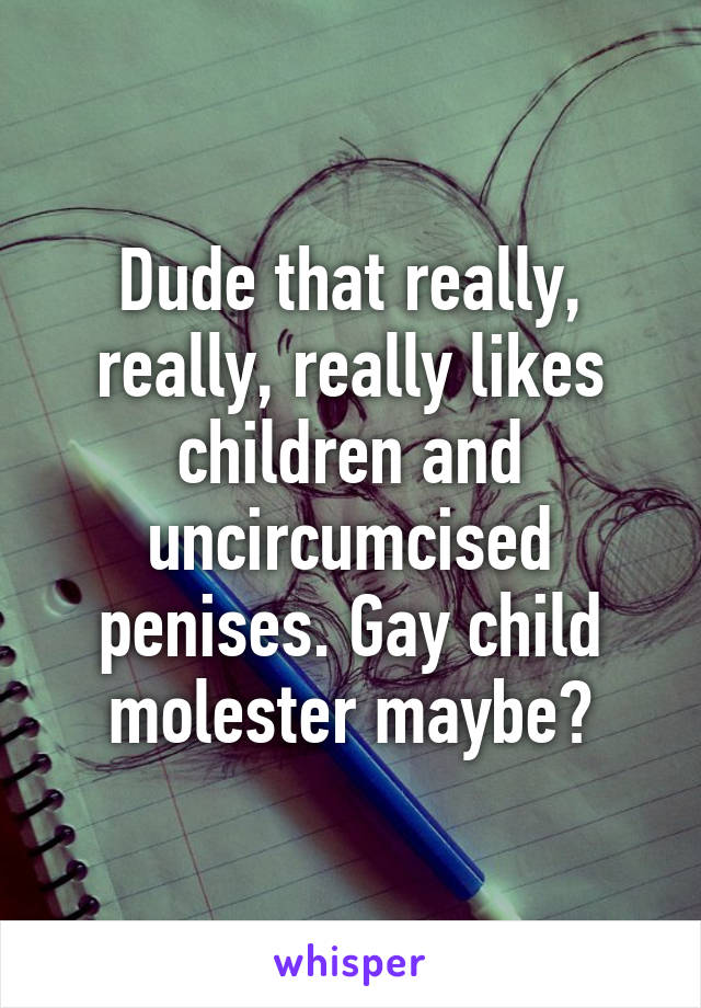 Dude that really, really, really likes children and uncircumcised penises. Gay child molester maybe?