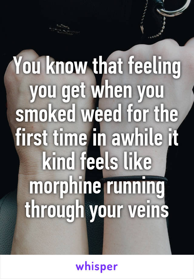 You know that feeling you get when you smoked weed for the first time in awhile it kind feels like morphine running through your veins