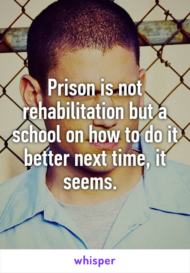 Prison is not rehabilitation but a school on how to do it better next time, it seems.  