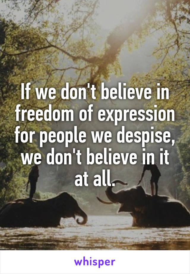 If we don't believe in freedom of expression for people we despise, we don't believe in it at all.