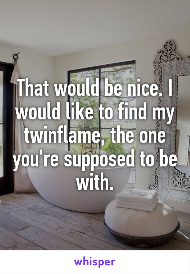 That would be nice. I would like to find my twinflame, the one you're supposed to be with.