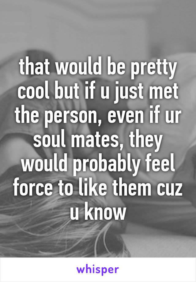 that would be pretty cool but if u just met the person, even if ur soul mates, they would probably feel force to like them cuz u know