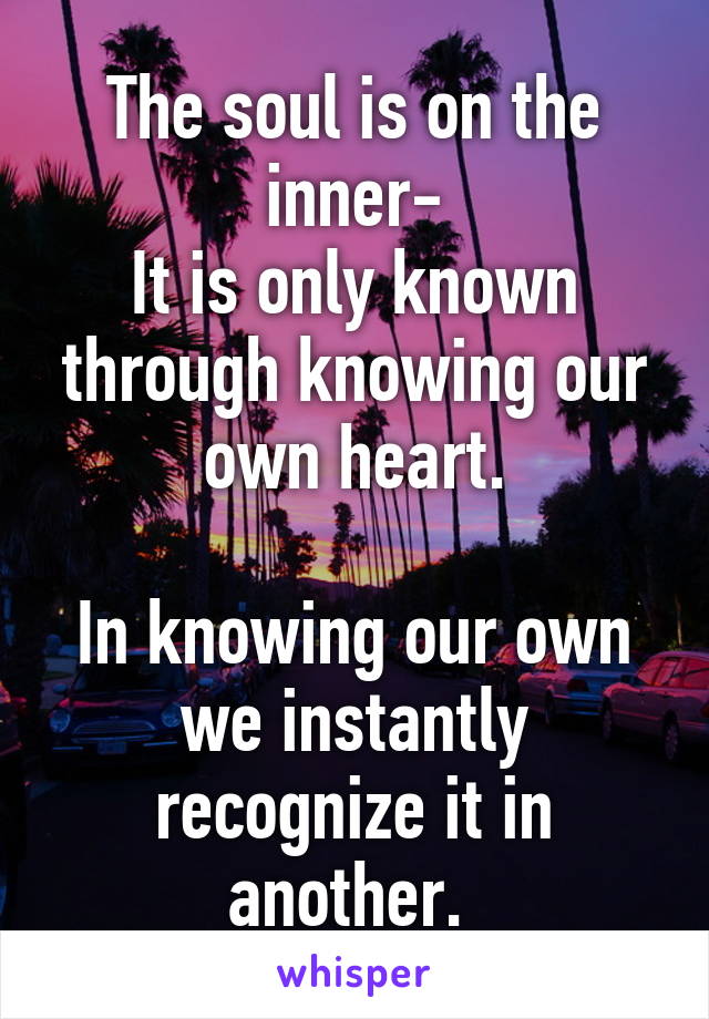 The soul is on the inner-
It is only known through knowing our own heart.

In knowing our own we instantly recognize it in another. 