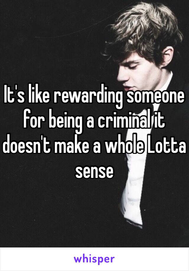 It's like rewarding someone for being a criminal it doesn't make a whole Lotta sense