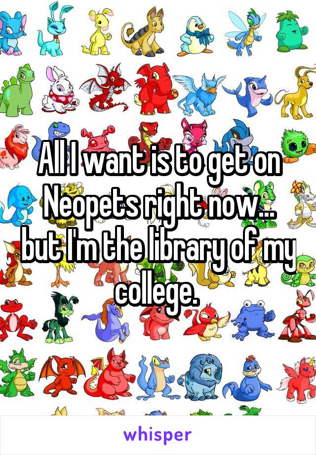 All I want is to get on Neopets right now... but I'm the library of my college. 