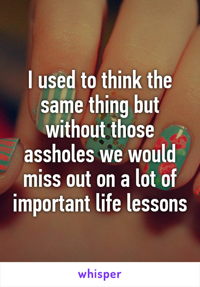 I used to think the same thing but without those assholes we would miss out on a lot of important life lessons