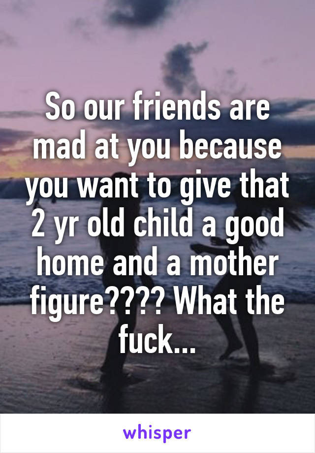 So our friends are mad at you because you want to give that 2 yr old child a good home and a mother figure???? What the fuck...