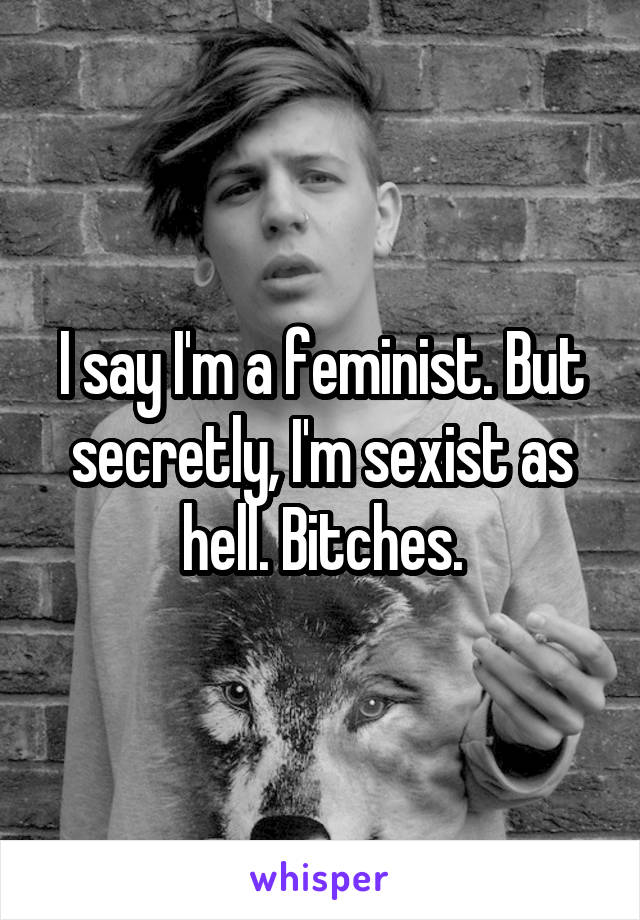 I say I'm a feminist. But secretly, I'm sexist as hell. Bitches.