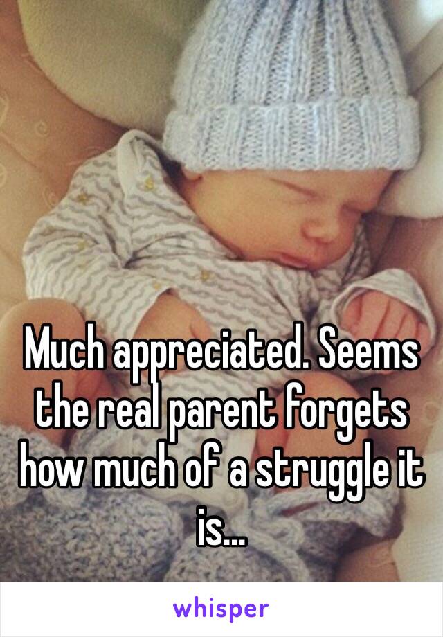 Much appreciated. Seems the real parent forgets how much of a struggle it is...