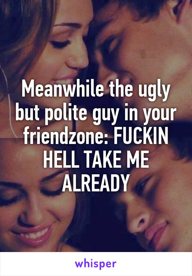 Meanwhile the ugly but polite guy in your friendzone: FUCKIN HELL TAKE ME ALREADY