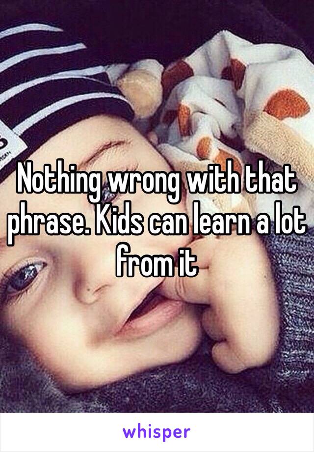 Nothing wrong with that phrase. Kids can learn a lot from it