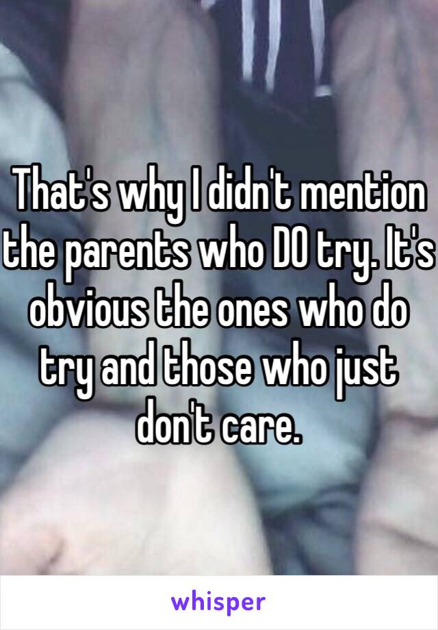 That's why I didn't mention the parents who DO try. It's obvious the ones who do try and those who just don't care. 