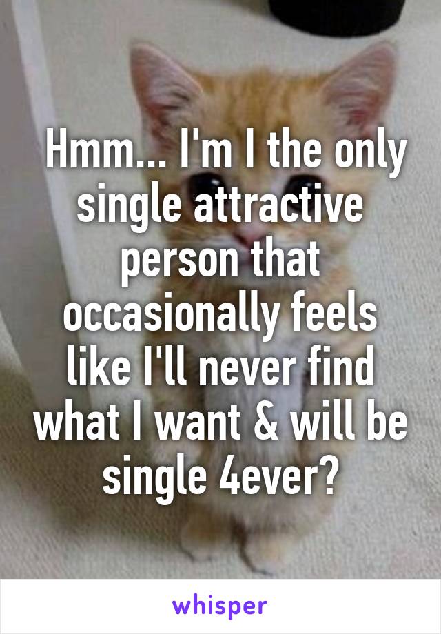  Hmm... I'm I the only single attractive person that occasionally feels like I'll never find what I want & will be single 4ever?