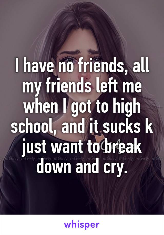I have no friends, all my friends left me when I got to high school, and it sucks k just want to break down and cry.