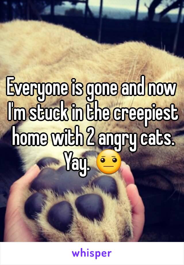Everyone is gone and now I'm stuck in the creepiest home with 2 angry cats. Yay. ðŸ˜�