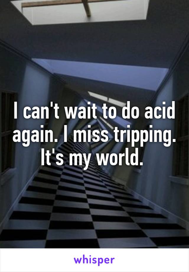 I can't wait to do acid again. I miss tripping. It's my world. 