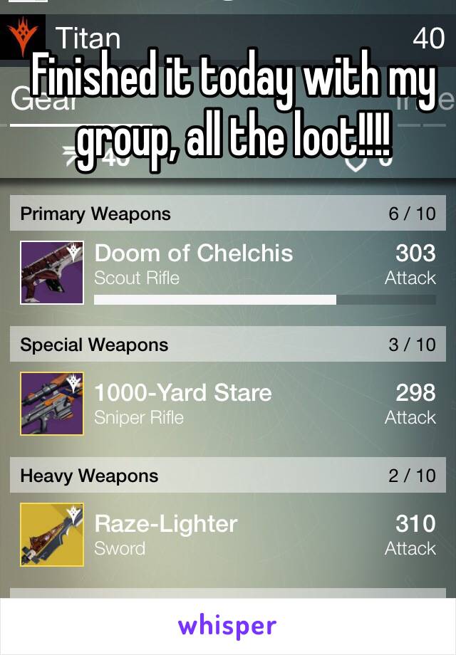 Finished it today with my group, all the loot!!!! 