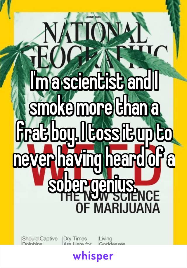I'm a scientist and I smoke more than a frat boy. I toss it up to never having heard of a sober genius. 