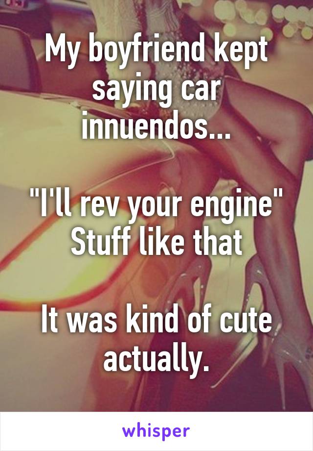 My boyfriend kept saying car innuendos...

"I'll rev your engine"
Stuff like that

It was kind of cute actually.
