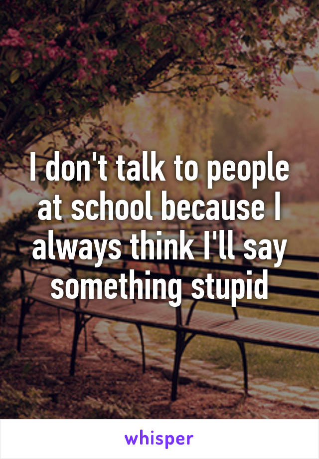 I don't talk to people at school because I always think I'll say something stupid