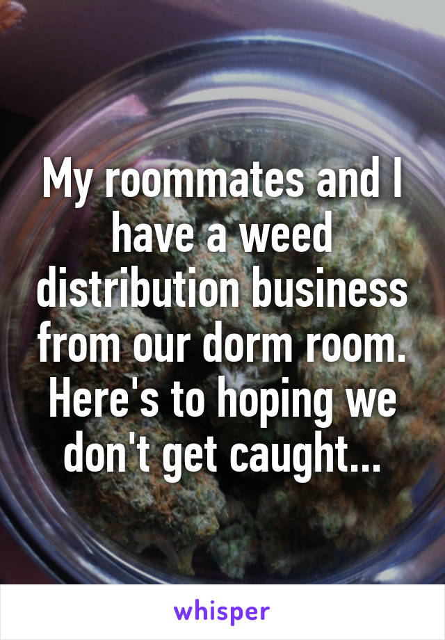 My roommates and I have a weed distribution business from our dorm room. Here's to hoping we don't get caught...