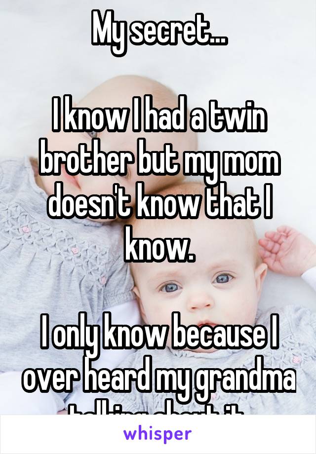 My secret...

I know I had a twin brother but my mom doesn't know that I know.

I only know because I over heard my grandma talking about it.