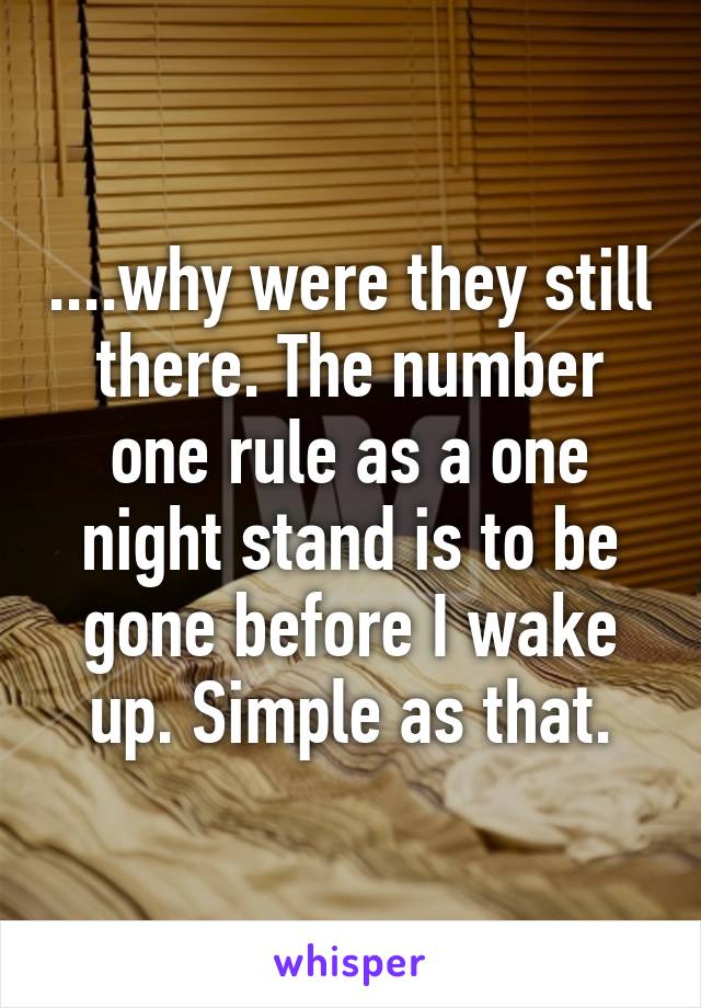 ....why were they still there. The number one rule as a one night stand is to be gone before I wake up. Simple as that.